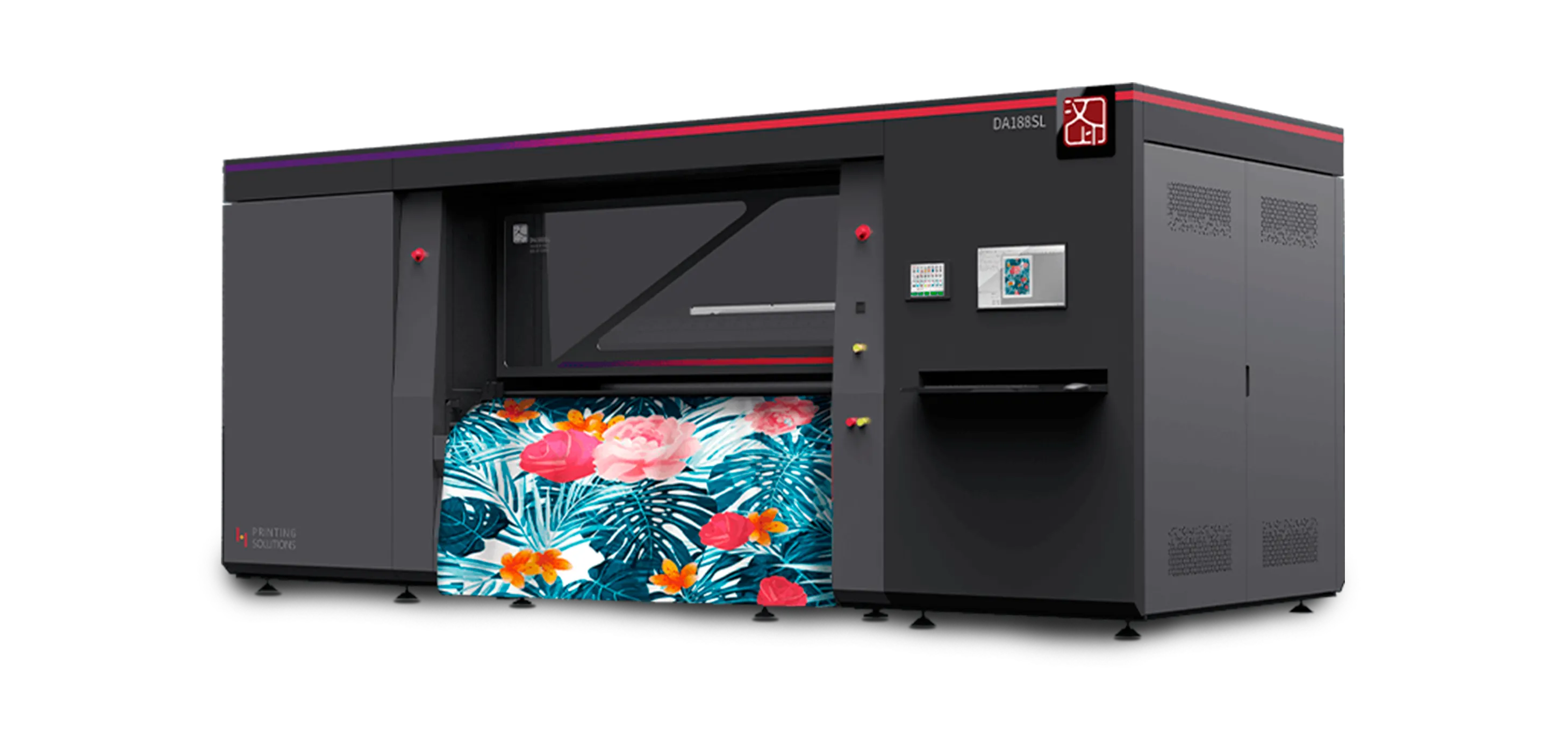 Impresora HPRT DA188SL produciendo tejido con estampado colorido
